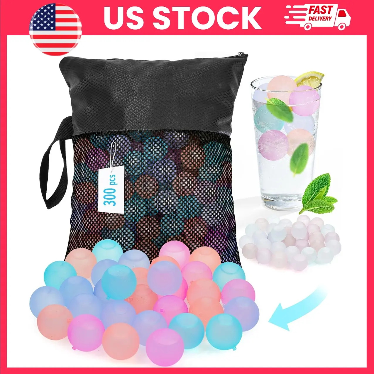 Reusable Ice Cubes, 300 Pack Round Refreezable Ice Cubes with Storage Bag, BPA-Free Non-Melting Cooling Cubes for Coolers, Drinks, Lunch Boxes, Camping & Beach | reusable drink cubes, camping ice cubes, lunch box ice, beach cooler ice