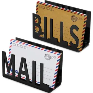2 Pcs Vertical Mail Bill Organizer Holder Countertop Hollow Sorter Decorative Letter Envelope Holder for Desk