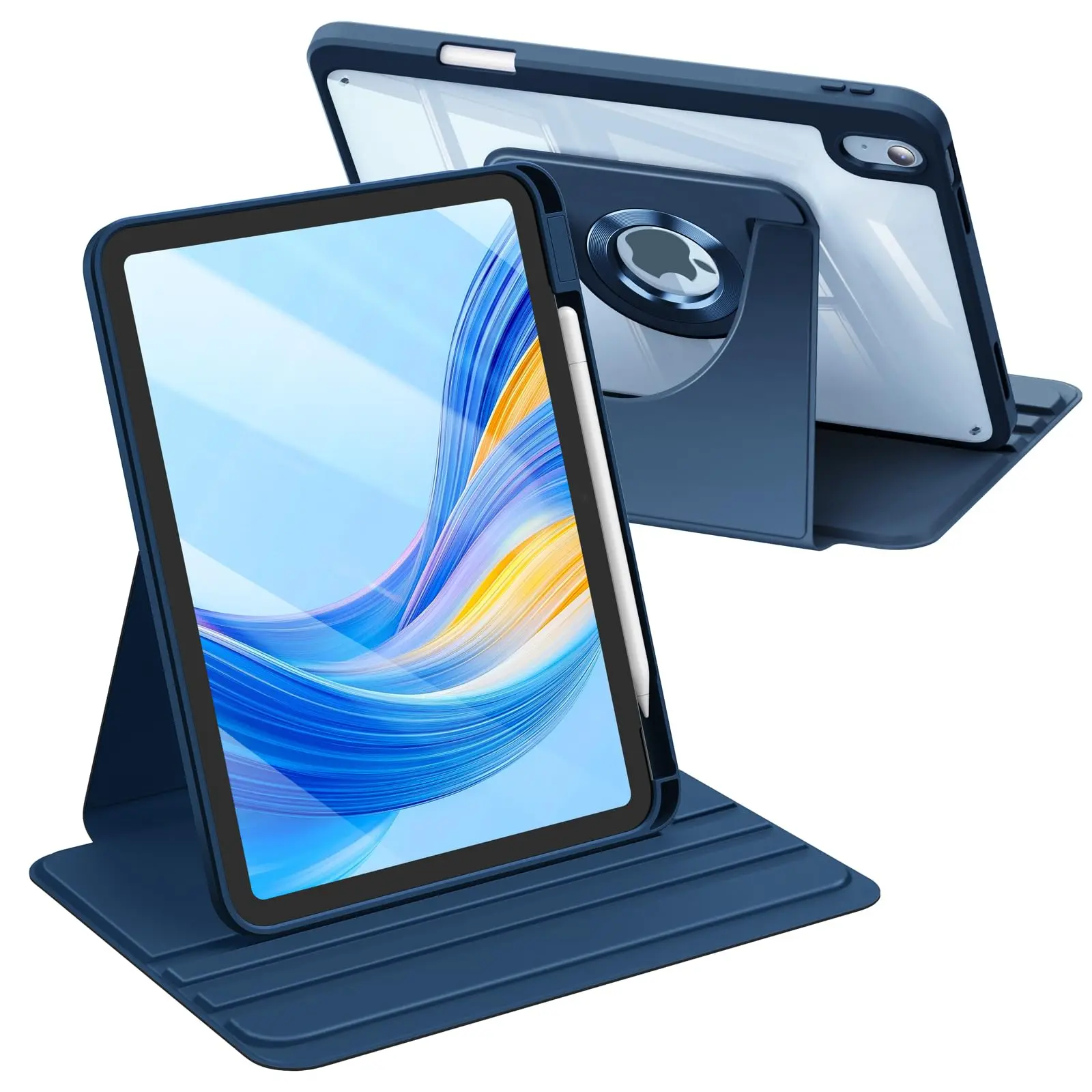 Fintie 360-Degree Rotating Case for iPad A16/iPad 10th Gen/iPad 9th Gen/iPad Air 11, Clear Back Cover with Pencil Holder, Landscape & Upright Stand Angles