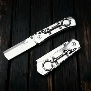 Full Steel Ring Safe Lock Knife,Sharp Fruit Knife,AUS-10 Steel Knife,Unique Design Knife