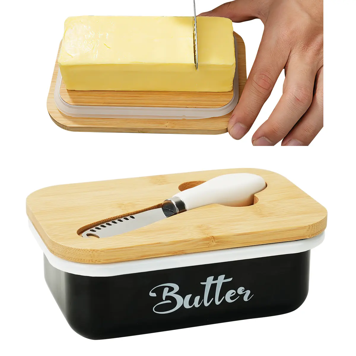 Butter Dish with Lid & Butter Curler Knife – Large White Stainless Steel Butter Keeper Container with Double Silicone Sealing, Stainless Steel Curler, Farmhouse Kitchen Decor, Easy-Clean Gift Box for Home & Butter Lovers,dorm essentials,home decor