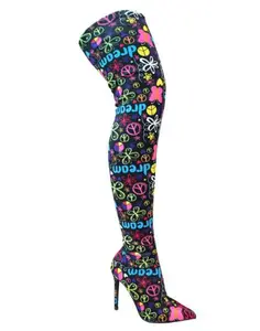 Graffiti Print Over the Knees Thigh High Boots with Bold Design for Any Occasion Comfortable Versatile Fashion Statement