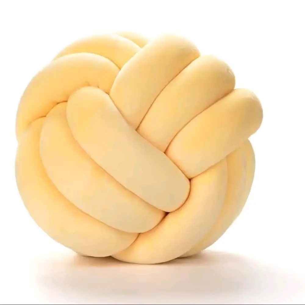 Handmade Soft Knot Design 8.7in Round Yellowish Pillow - Indoor Home Decor Complements, Decorative Cushion for Sofa, Bed, Floor Home Accessory