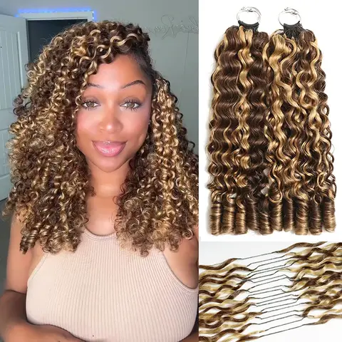Ramiss Miracle Knots Human Hair Crochet Braiding Hair, Burmese Curly Pre-Separated P4/27 #4 Chocolate Brown, 50g Each, Lightweight Comfy Wear, Time-Saving for Boho Braids (4 Packs Most People's Choice, 5 Packs for Full Head Protective Styles)