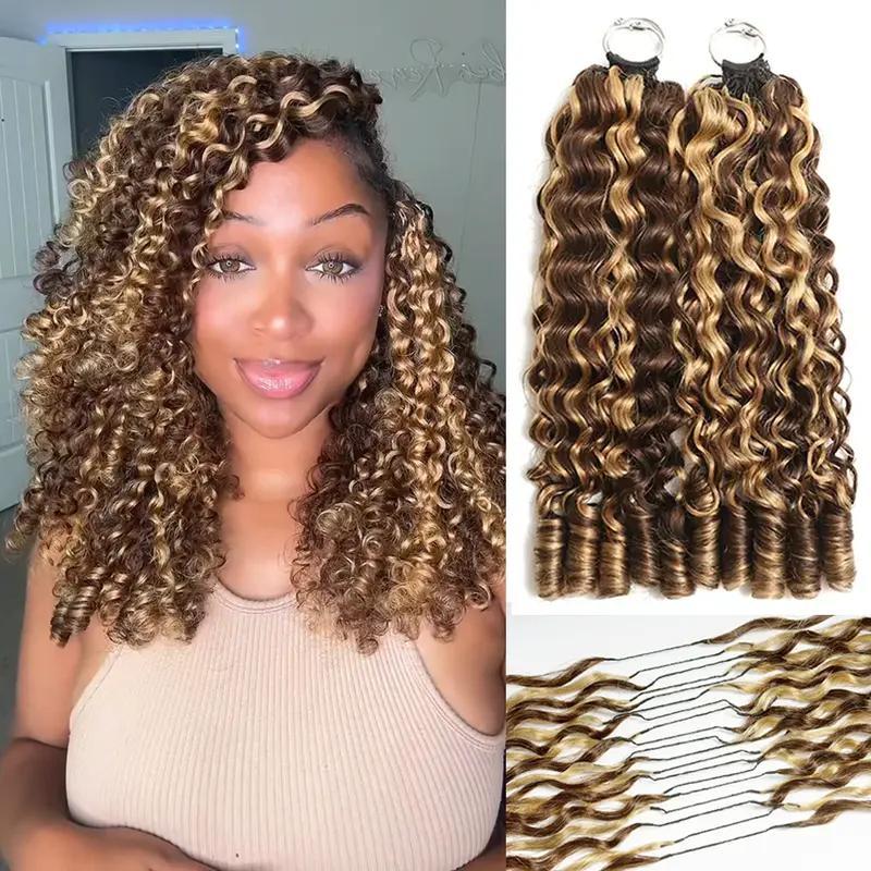 Ramiss Miracle Knots Human Hair Crochet Braiding Hair, Burmese Curly Pre-Separated P4/27 #4 Chocolate Brown, 50g Each, Lightweight Comfy Wear, Time-Saving for Boho Braids (4 Packs Most People's Choice, 5 Packs for Full Head Protective Styles)