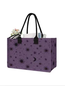 Large Capacity Storage Bag with Sun Star Moon Pattern, Durable Handle, Space Saving Multi-Purpose, Ideal for School, Travel, Shopping