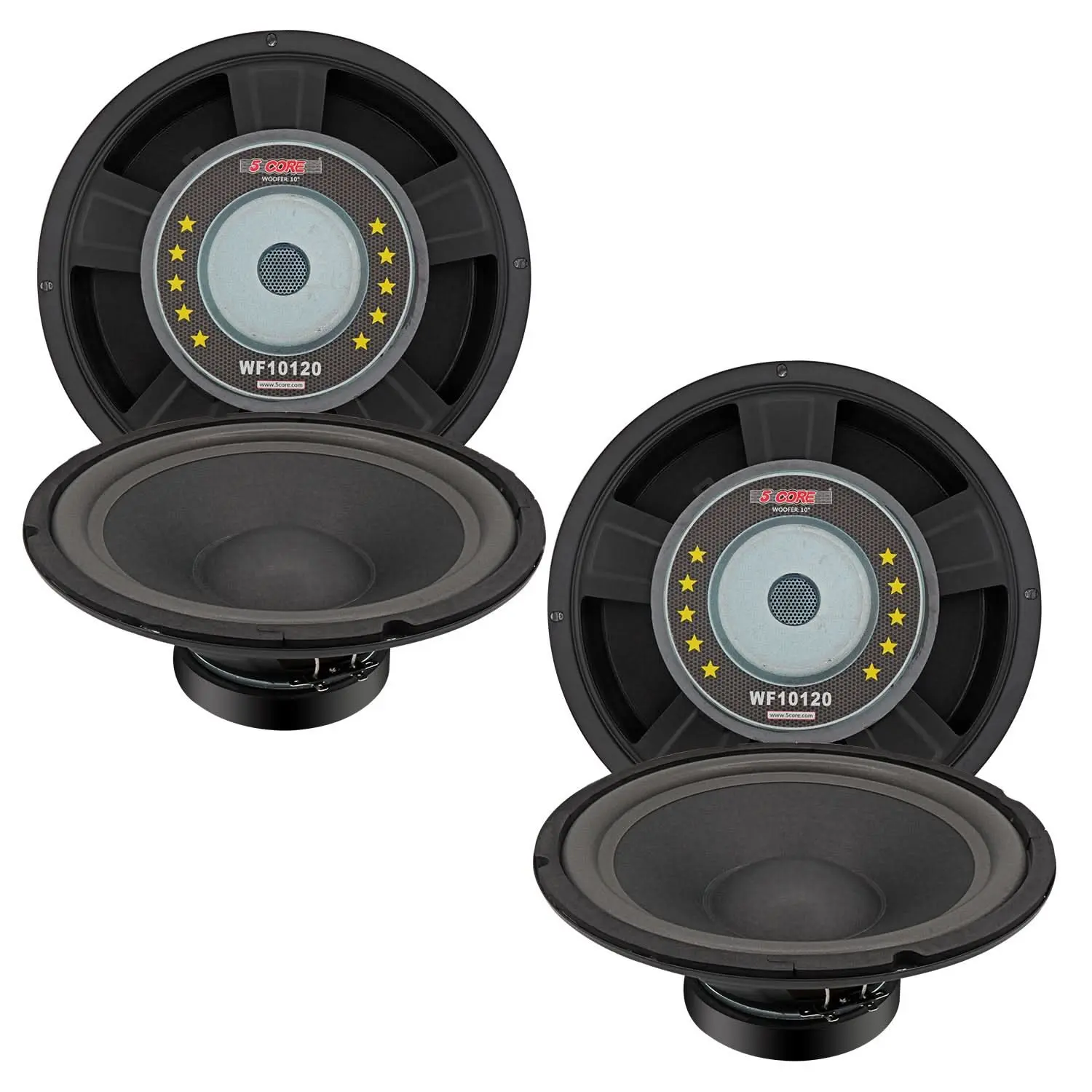 5 Core 10" Subwoofer 2Pc 600W PA DJ Sub Woofer Speaker 8Ohm Deep Bass Audio Replacement Loud Speaker