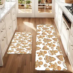 2pcs Christmas and New Year printed kitchen rug Hommade gingerbread cookies design for w Floor Mat Set Farmhouse Kitchen Rug Dining Room Flooring Laundry Room Decor Carpet Mat Household Decorative Rug