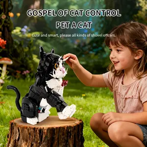 1434pcs Sunflower Cat Model Building Set, Creative DIY Assembly Decor, Home Decoration Gift, Dress Design