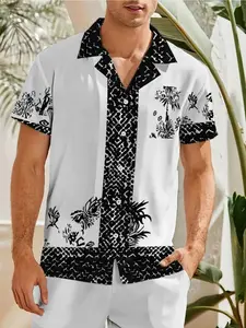Men's Beach Hawaiian Collared Shirt, Loose Fit, Casual Vacation Style, Short Sleeve, Cartoon Pattern, All over Print，Fast shipping
