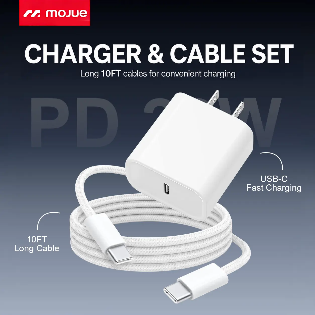 2 Pack 20W Super Fast PD Wall Charger Travel Block with 6FT/10FT Long Cord Type-C to C Cables - Long Cord Compatible Charging Solution for iPhone 16/15, iPad Pro 12.9/11, Air, Mini, USB Mobile Smartphones