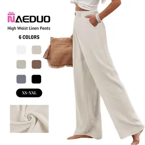 Naeduo Women's Cotton Linen Pants | Summer 2026 Trendy High Waisted Wide Leg Trousers | Casual Button Front Comfy Breathable Fit | Y2K Aesthetic & Eco-Friendly Loungewear