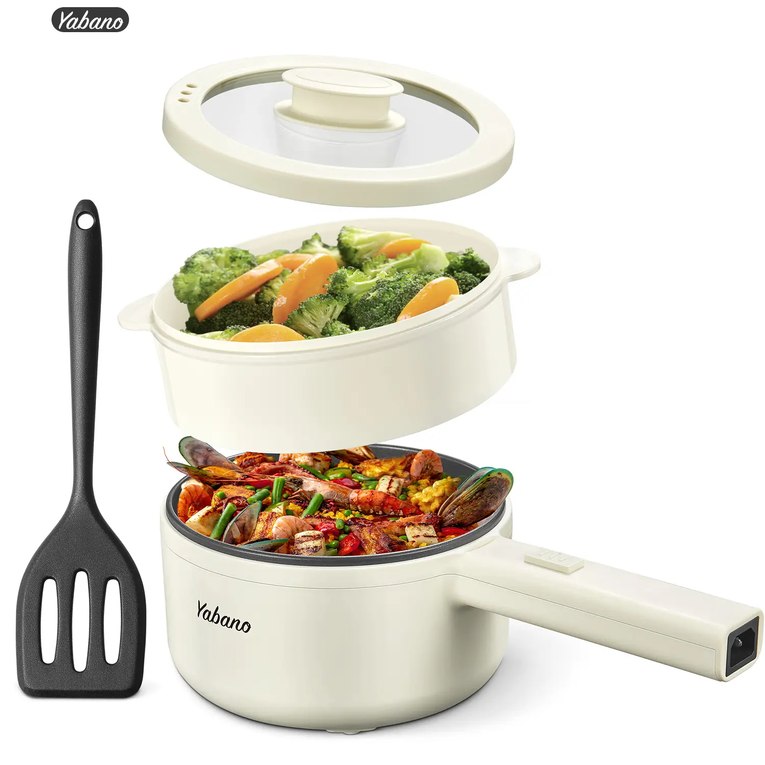 Yabano Electric Pot, 850W Non-Stick Multifunction Electric Hot Pot with Steamer,1.6L Noodles Cooker with Dual Power Control, Portable Pot For Dorm, Of