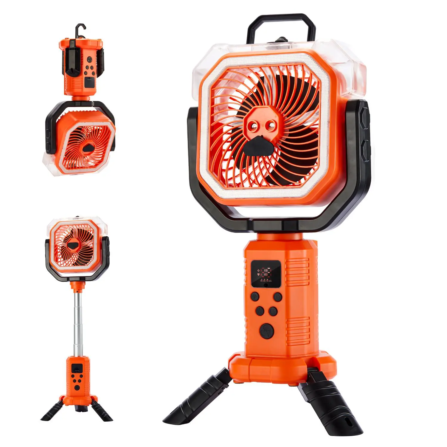 20000mAh Outdoor Misting Fan – 4-Speed Portable Rechargeable Cooling Fan with Up to 66H Runtime, Remote Control, LED Camping Light & Quiet Operation for Patio, Camping, Garden and Outdoor Parties