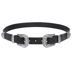 JASGOOD Women Leather Belts Ladies Vintage Western Design Black Waist Belt for Pants Dresses Boho Leaf cowgirl  belt