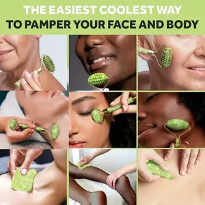 3-in-1 Gua Sha & Jade Roller Facial Tools Set, Face Massager for Puffiness and Redness Reducing Skin Care Routine, Self Care Gift for Men & Women