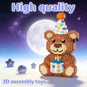 Birthday Bear 1009pcs 3D Puzzle, Trendy Toy, Decorative Statue, DIY Ornament, Holiday Gift, Office Bedroom Bar Decoration