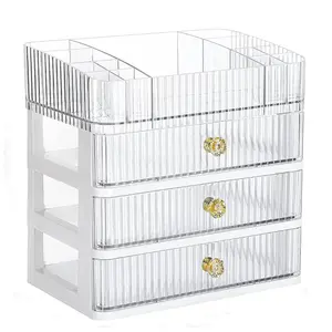 COOLBEAR Makeup Organizer for Vanity, Bathroom Organizer Countertop with 3 Large Drawers, Cosmetic Storage Box for Skincare Cream Perfume Lipstick on Bathroom Dresser Counter