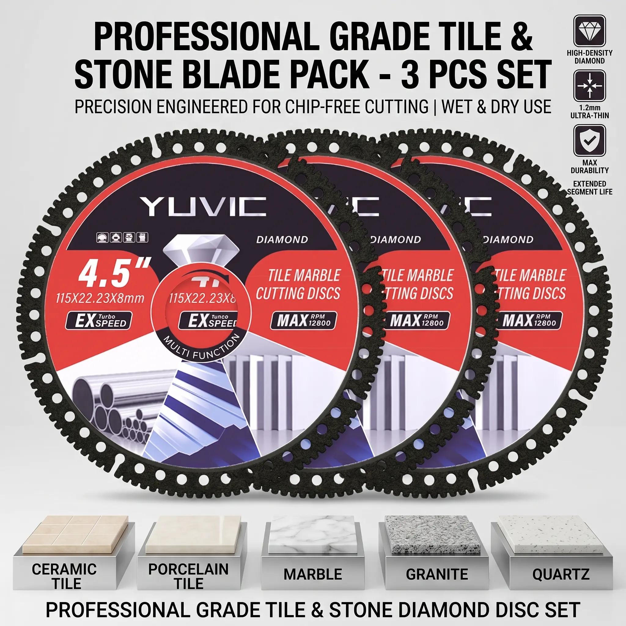 YUVIC 4.5" Multi-Purpose Cutting Wheel - Angle Grinder Accessories Diamond Disc, 1 or 3 Pack