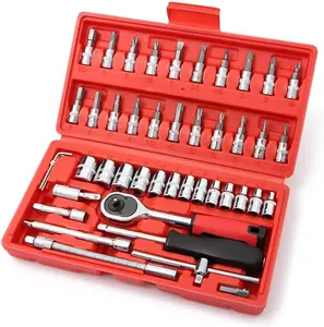 46 count 1/4 Drive Socket Ratchet Wrench Set with Storage Case, Includes Metric Bit Socket Set and Extension Bar for Auto Repair and  Maintenance
