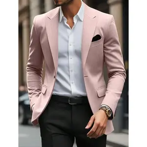 Men's Solid Color Lapel Collar Blazer, Slim Business Formal Suit Jacket for Work Office, Men's Clothing for All Seasons