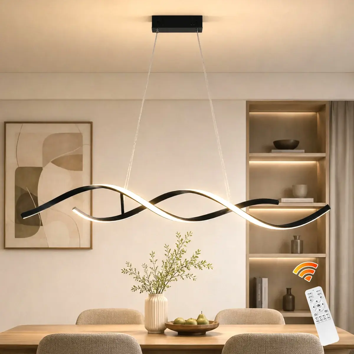 Garwarm 2 - Light Black LED Kitchen Island Pendant light, Decorative Light, Modern Linear Chandelier for Living Room, Bedroom, Kitchen, Dining Room