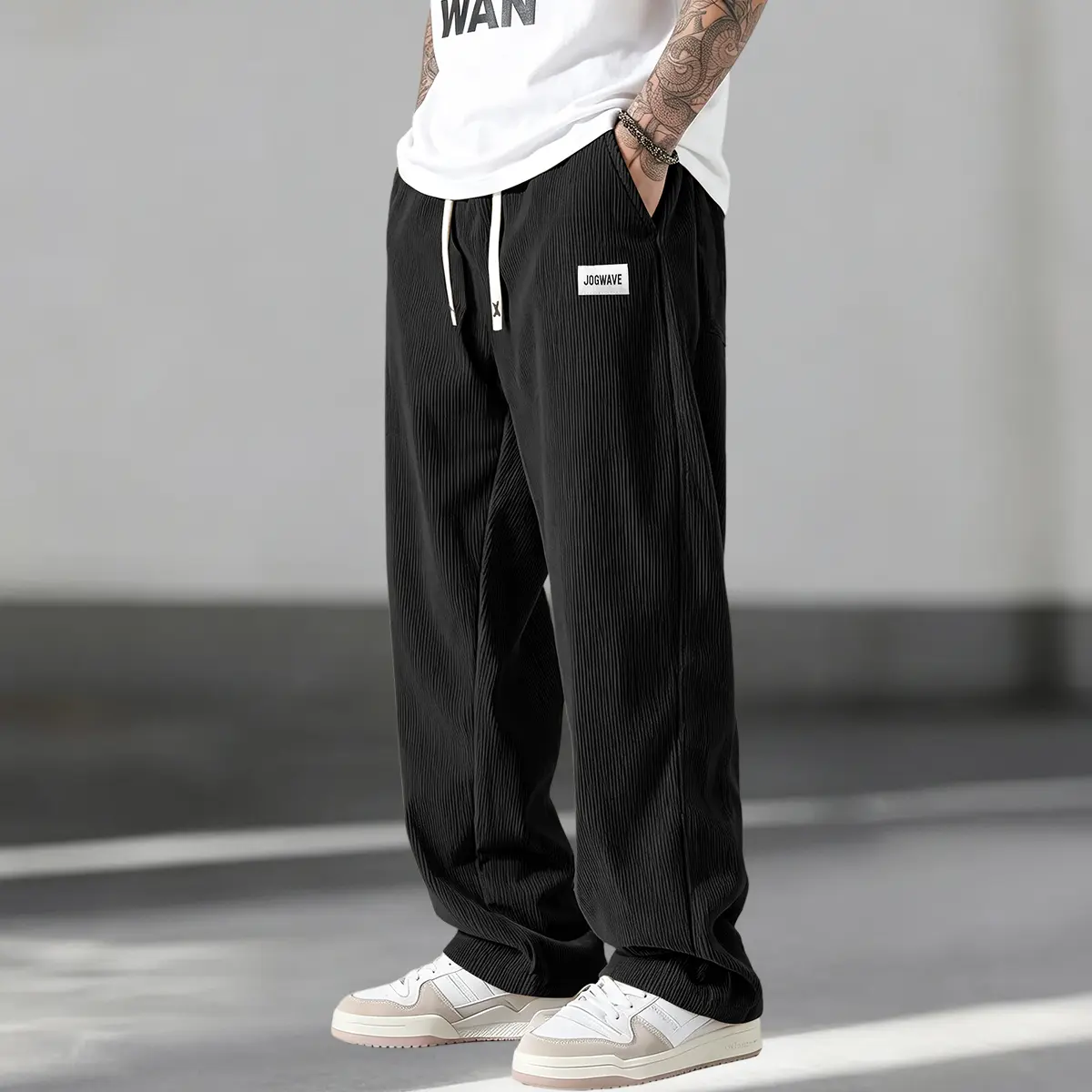 Menswear Polyester Mid Waist All Seasons Men’s New Casual Corduroy Pants - Elastic Drawcord Adjustable Waistband, Back Pockets, Suitable for Outings, Travel, Everyday Wear, Preppy Retro, Slim-Fitting