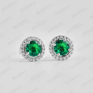 [TW] 925 Sterling Sliver Earrings Inlaid High-Quality Lab-created Emerald E2020280