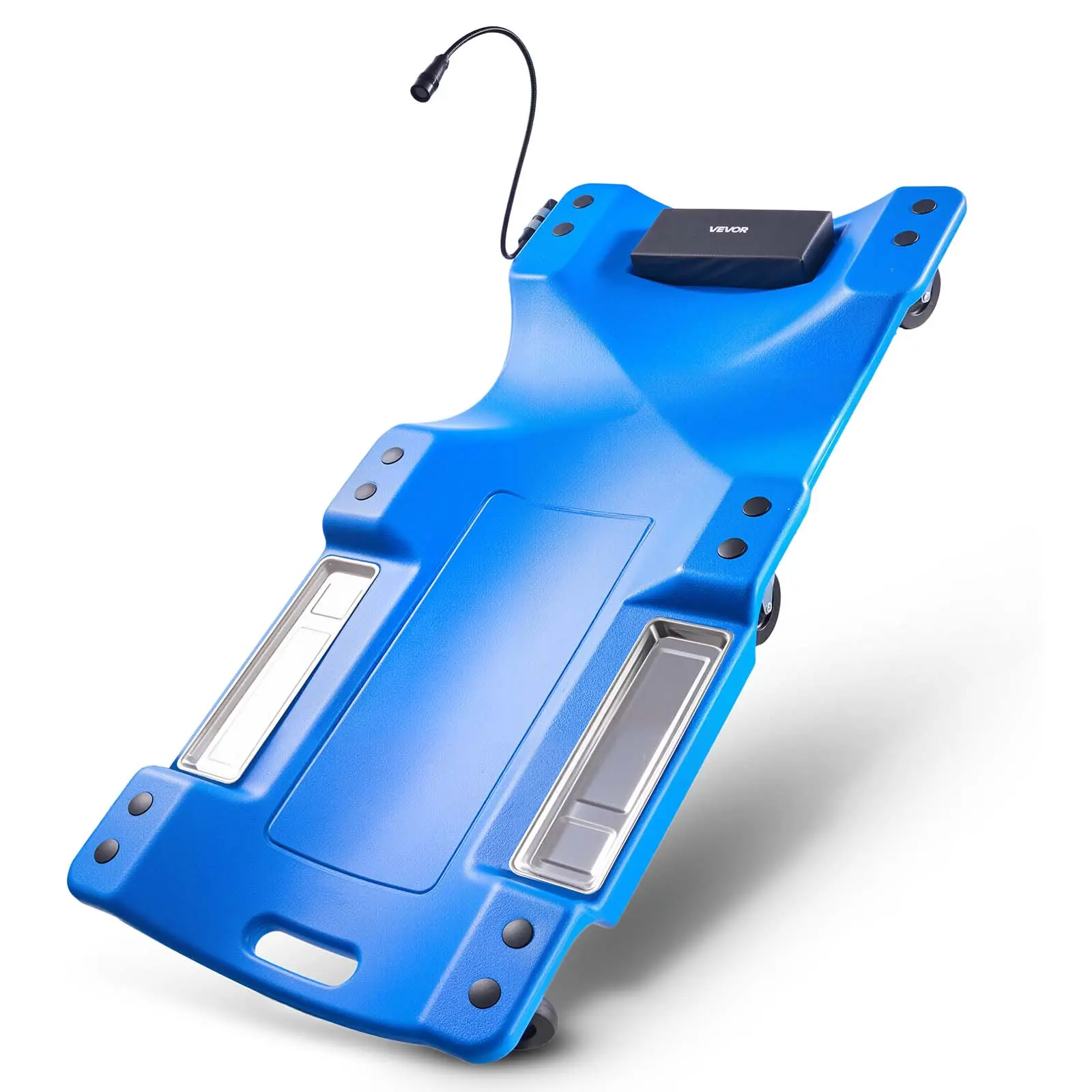 【Summerfinds】VEVOR 40 in Mechanic Creeper with LED Light, Low Profile Plastic Garage Creeper, 350 lbs Under Car Rolling Creeper with 6 Swivel Casters, Padded Headrest & Tool Trays for Auto Repair