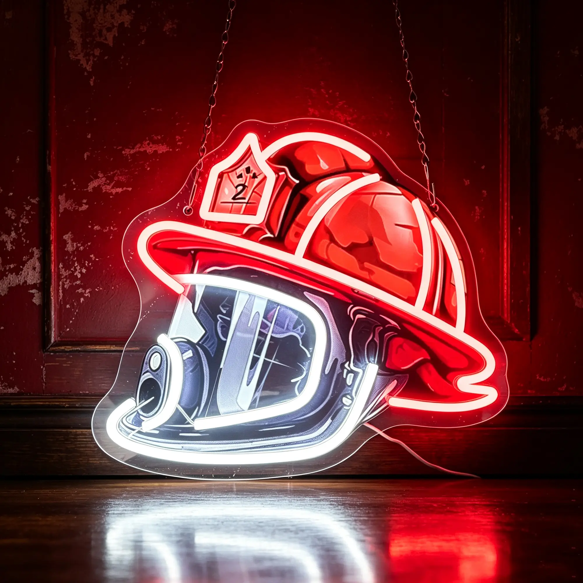 Father's Day Gift Firefighter Helmet Neon Sign - LED Neon Pop Art, USB Powered Neon Light, Home Decor, Fire Station Wall Art, Gift for Firefighters, Neon Sign for Offices, Stations, and Modern Spaces