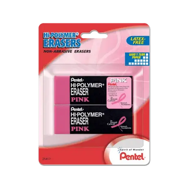 Hi-Polymer Block Eraser - Large Pink, 2-Pack Office Correction Tool for Art Materials