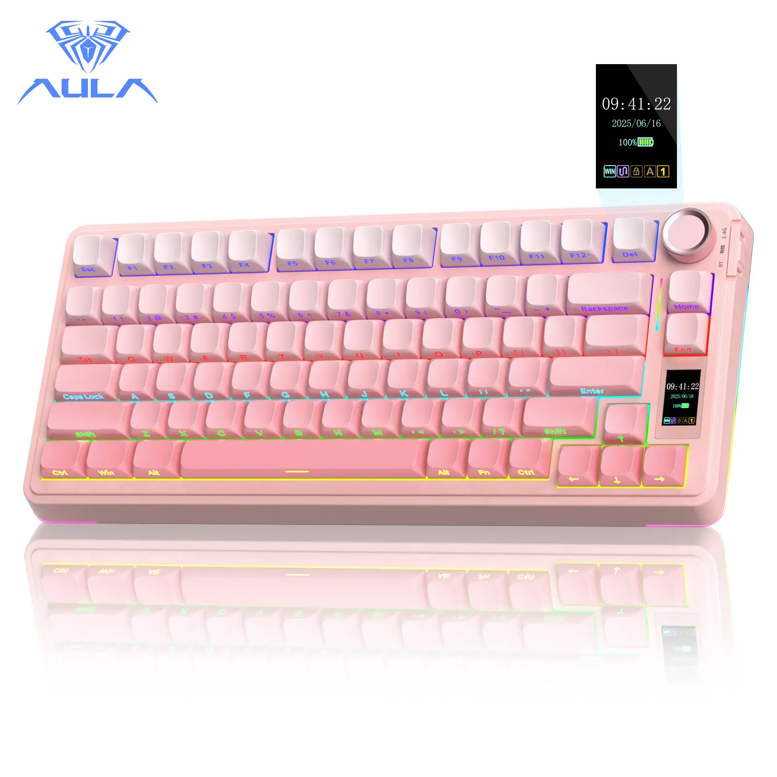 AULA S75 Pro Wireless Mechanical Gaming Keyboard with Screen Knob RGB Rainbow Backlit Tri-Mode 2.4G USB-C Bluetooth5.0 Hot Swappable Gaming Keyboard for Gamers Gaming PC Accessories  Creamy Keyboard for PC/Mac/Linux