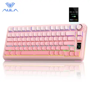 [New]AULA S75 Pro Wireless Mechanical Gaming Keyboard with Screen Knob RGB Rainbow Backlit Tri-Mode 2.4G USB-C Bluetooth5.0 Hot Swappable Gaming Keyboard for Gamers Gaming PC Accessories Gasket Custom Creamy Keyboard