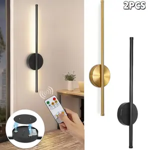 2pcs Gold/Black Recharging Wall Lamp 50cm/19.7inch LED Wall Sconces With Remote Control Magnetic Install For Bedside Hallway Stairwell Cloakroom Art Home Decor Fixture