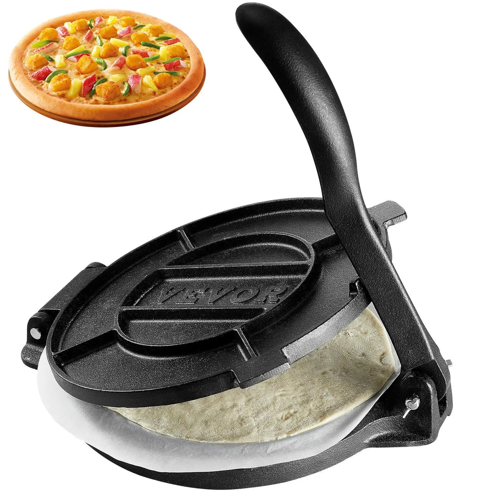 【SummerFinds】VEVOR Tortilla Press,  8-10 Inch Tortilla and Roti Maker, Cast Iron Heavy Duty Tortilladora Press, Pre-Seasoned Pataconera Maker with 100 Pcs Parchment Paper, Dough Maker for Flour Tortilla, Tawa, Silver Kitchen Round