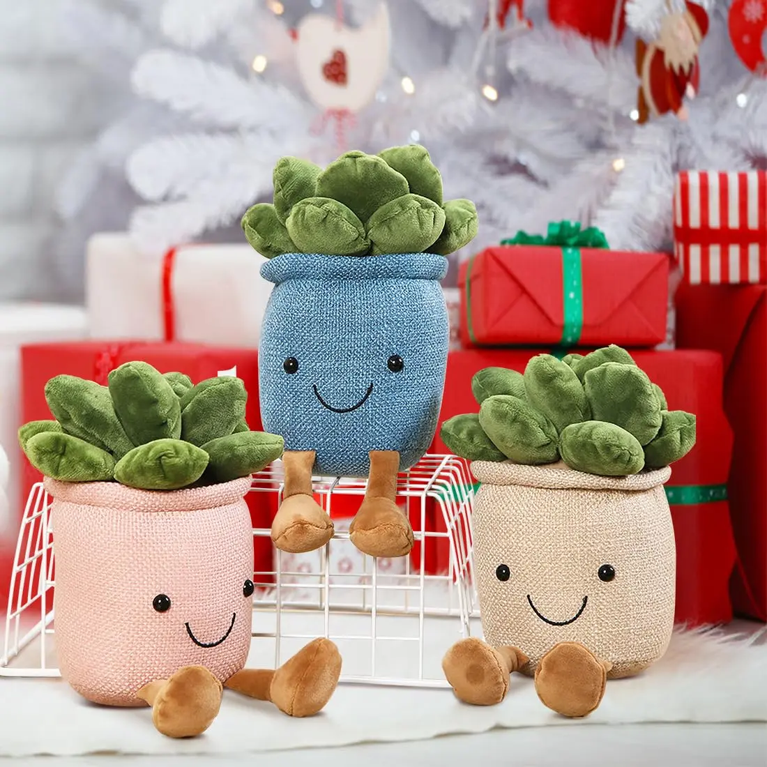 Snowolf 10-in Soft Stuffed Succulent Potted Figure, Cute Collectibles Plush Pillow, Kid-Friendly Stocking Stuffers, Unisex Home Decor, Plush Greenery Lifts Mood