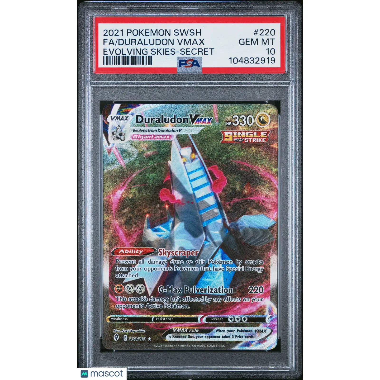 2021 Pokemon Sword & Shield Evolving Skies Duraludon VMAX #220 10 Secret FA