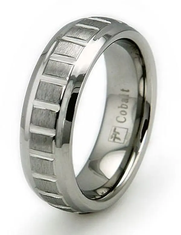 EWC R60069-100 Unisex Brushed Cobalt Chrome Grooved Ring, 7mm Width, High Polish Edges, Everyday Wear - Size 10, Chrome Rings, Brush Finish, Grooved Edge, Round Band, Band-Shaped Rings