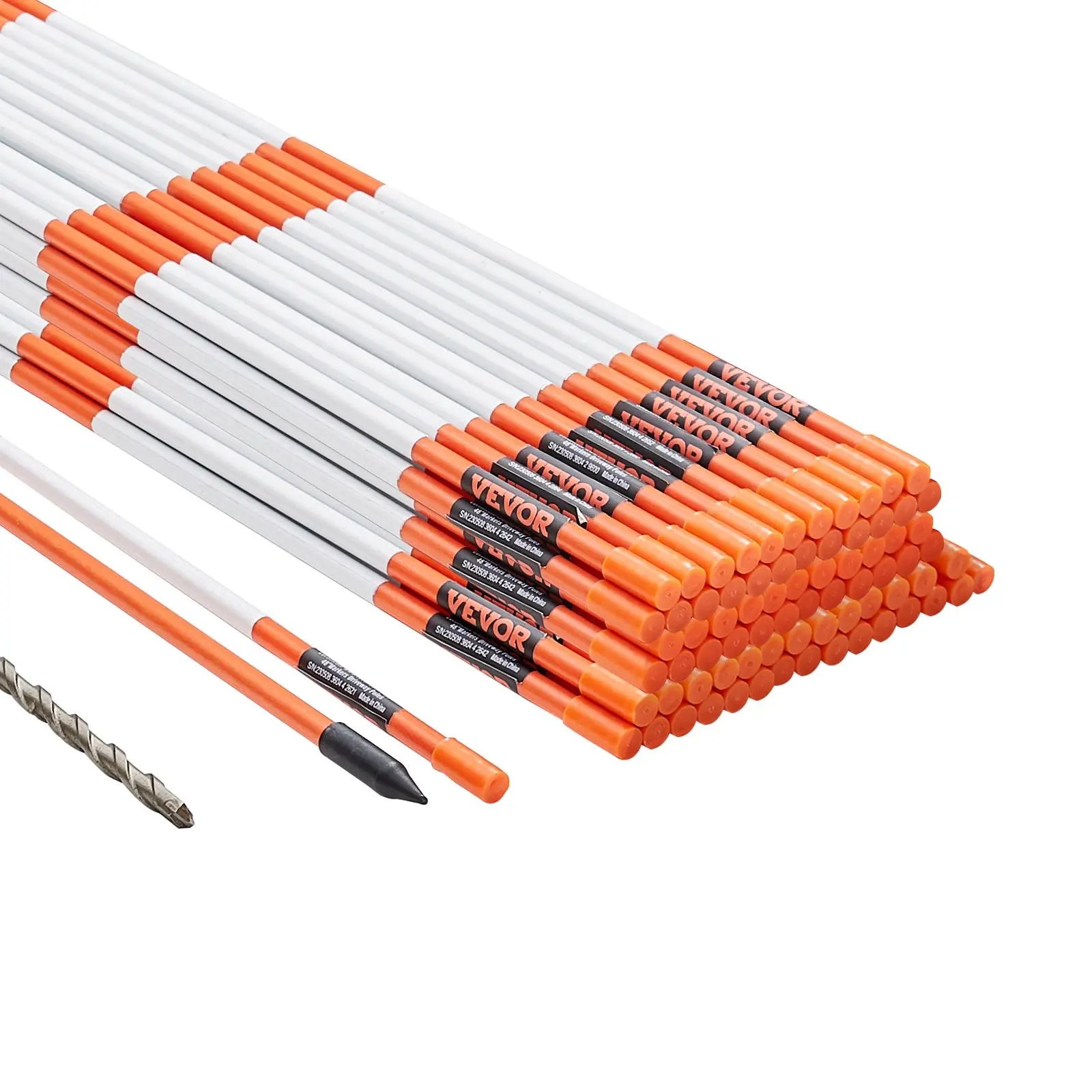 【Summerfinds】VEVOR Sturdy Outdoor Safety Driveway Markers, 100 PCS 48in 0.4in Diameter UV Resistant Orange Fiberglass Snow Stakes with Wide Double Tape, 12in Steel Drill Bit & Protection Gloves for Parking Lots, Reflective Tape