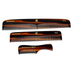 G.B.S Handmade Men and Women Comb Set- Pack of 3, Unbreakable Fine Toothed Mustache,Eyebrow Pocket Comb- Portable Pocket Size for Styling Beard & Hair anytime, Tortoise MCT DCT PCT Combs