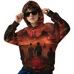 Stranger ThingsKids' Hoodie Pullover, Long Sleeve Relaxed Fit Sweatshirt in Soft Material -Sweaters Pullover with Pocket Girls Boys D1229-016