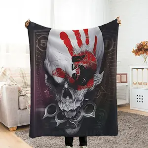 Five Finger Death Punch Skull Logo Flannel Blanket, Thick Fleece Blanket, Leisure Blanket for Bedroom, Custom Couple Blanket, Oversized Double Blanket, Throw Blanket for Living Room, Ghost Face Blanket