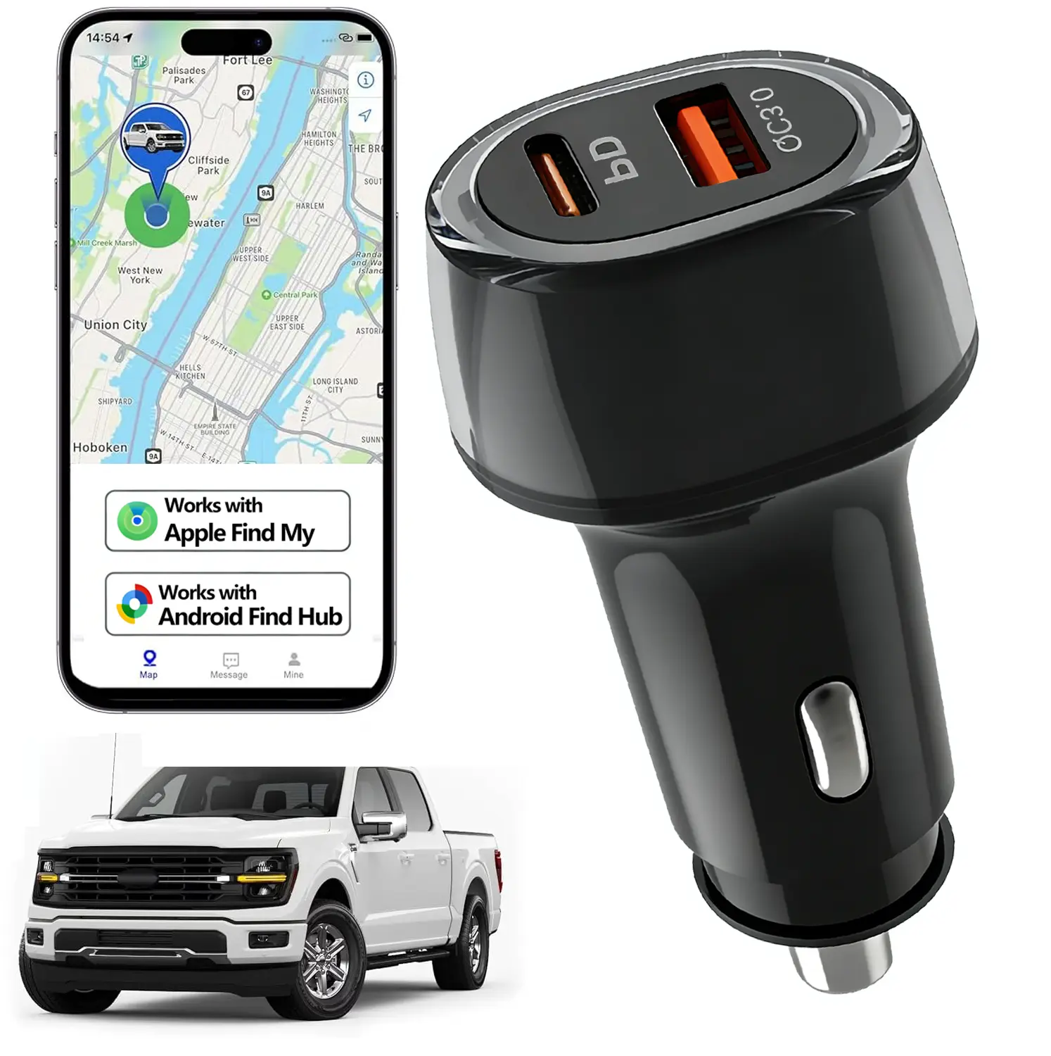 FancyDove Anti-Theft Tracker and 12-V Port Adapter Charger, works with both Apple & Android, No Monthly Fee Car Tracker