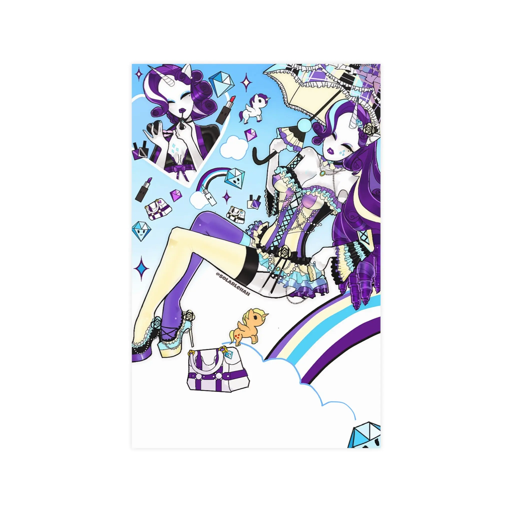 White Fashion Unicorn Illustration Poster | Matte Vertical Horizontal Print