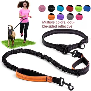 Reflective Safety Dog Leash Belt, Buffer Stretchable Outdoor Pet Lead, No Tangle Leash, Running Walking Harness for Dogs, Comfortable and Durable