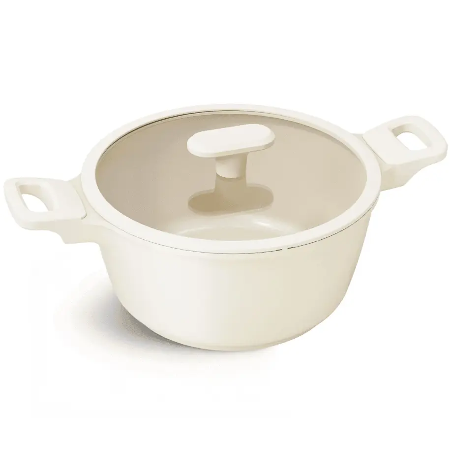 4.5 QT Ceramic Nonstick Cookware Stock Pot with Silicone Rim Glass Lid, Handles, Oven-Safe, Induction Compatible, Dishwasher Safe