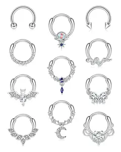 FASACCO 16G Cute Snake Butterfly Septum Ring Septum Piercing Jewelry for Multiple Piercings Hypoallergenic Septum Rings for Daith Earrings