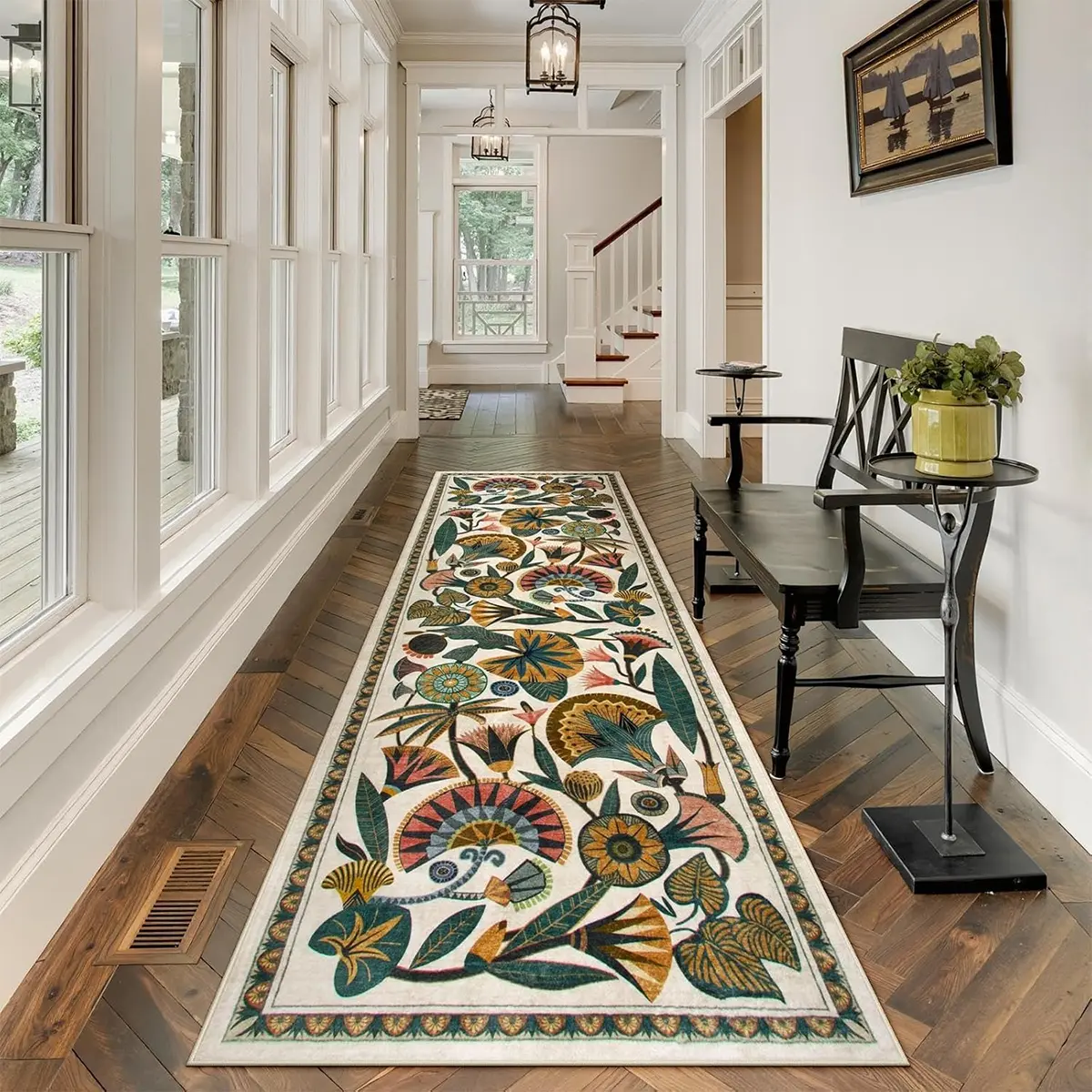 Vintage floral rug, Boho Area Rugs, living room carpet, Runner rug, soft comfortable floor mat, non-slip area rug, beige floral pattern carpet, washable Runner Rug for Hallway Non-Slip, Machine washable rugs, Flower Pattern Rugs