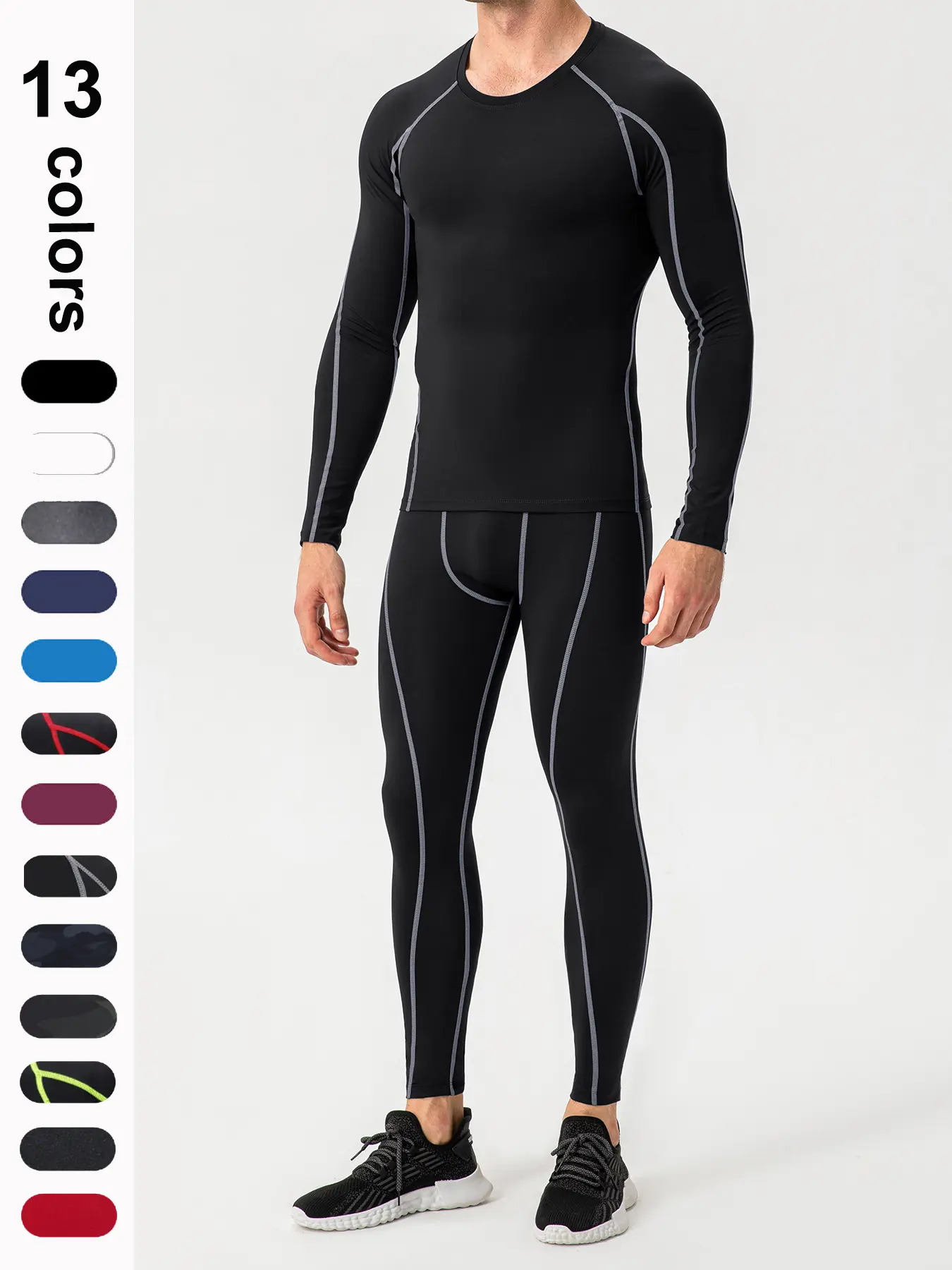 Men's Warm Stretchy Athletic Sport Underwear Set, Quick-Dry Compression Shirt and Pants, Ideal for Skiing, Mountain Biking, Fitness, Winter Sports Equipment, Tight Leggings