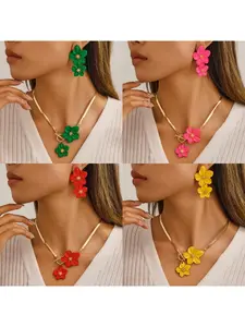 New Chinese-style trendy large flower necklace - High-end spray-painted flower pendant jewelry set